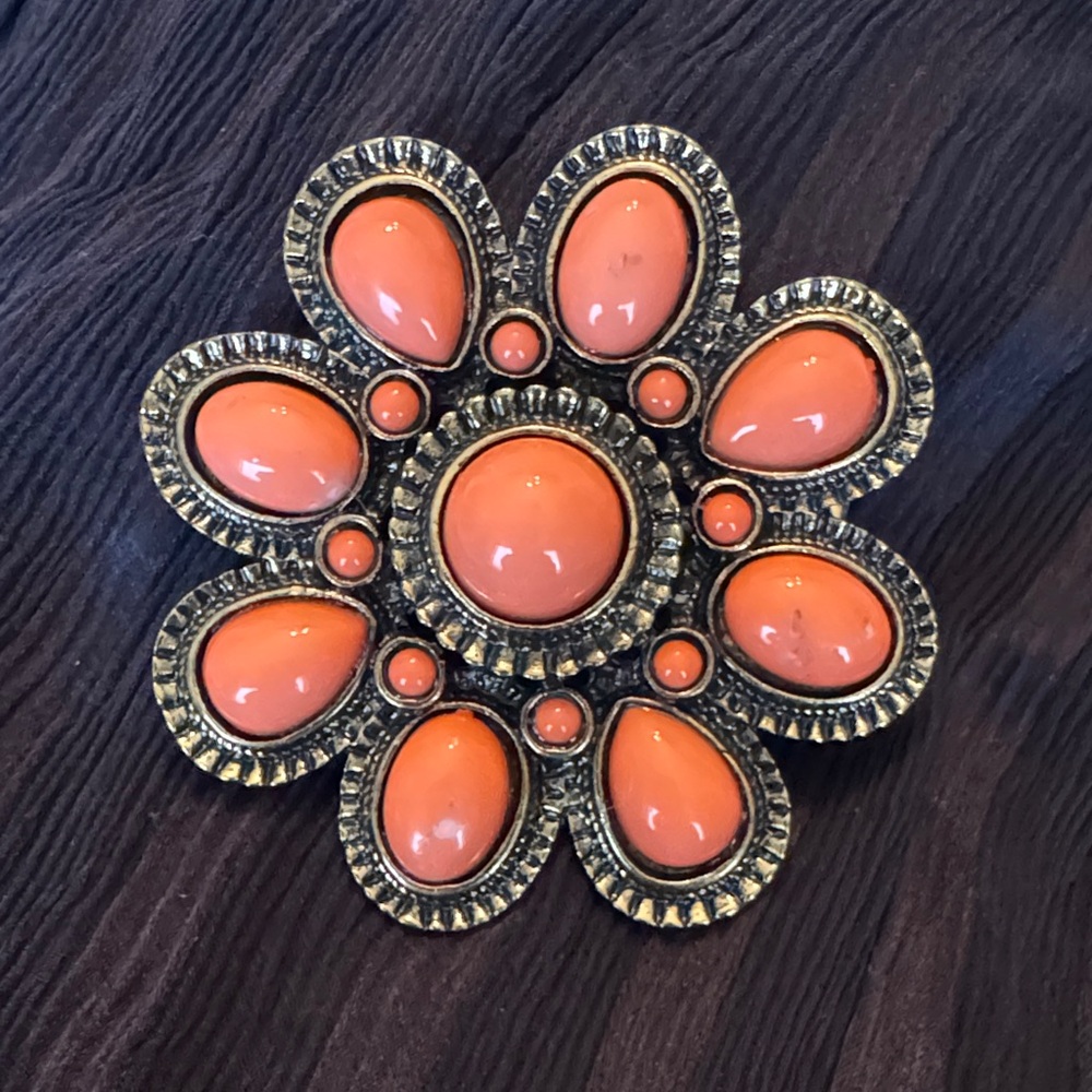 Vintage Orange Statement Flower Brooch – Clip & Pin Back. Late‎ 70s to 80s.